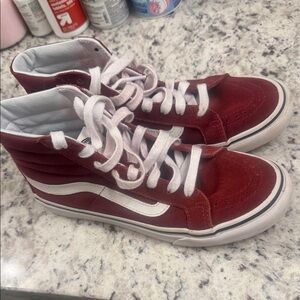 Vans Burgundy and White High-Top Sneakers